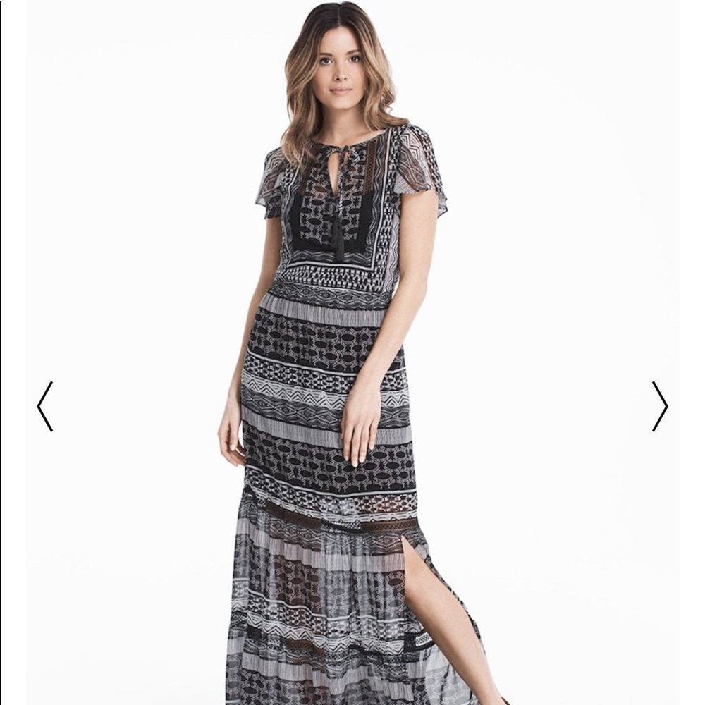 WHBM FLUTTER-SLEEVE PRINTED WOVEN MAXI DRESS